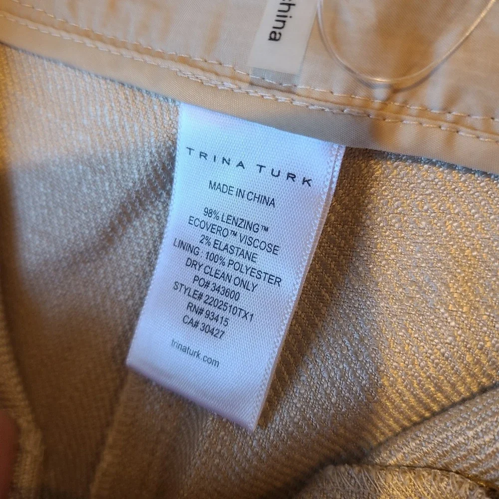 NWT TRINA TURK Tan High Rise Straight Leg Front Slit Cropped Pants Sz 8‎ - Picture 7 of 8